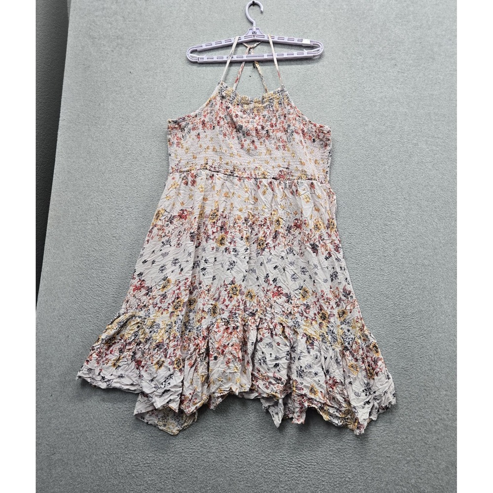 Maurices Women Dress 2X Pink Floral Mini Fit & Flare Smocked Sleeveless Halter
